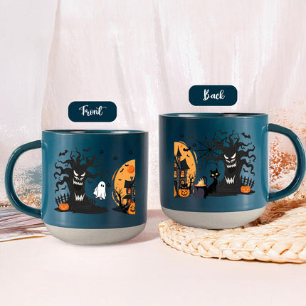 Halloween Pottery Mug Black Cat Haunted House Spooky Cup
