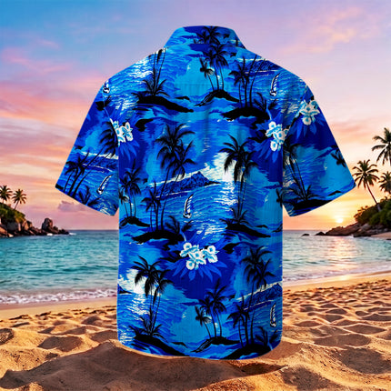 Blue Tropical Island Beach Floral Summer Hawaiian Shirt
