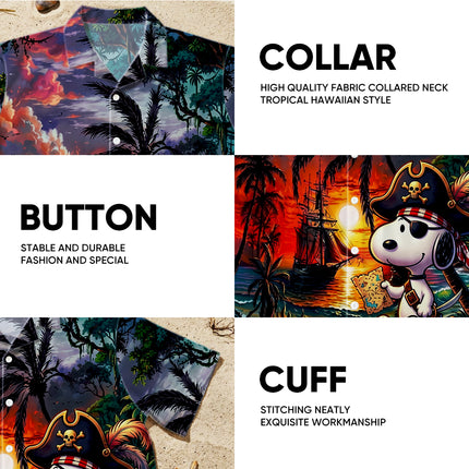 Pirate Treasure Tropical Beach Sunset Hawaiian Shirt