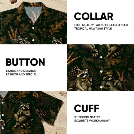 Vintage Raccoon Forest Botanical Summer Hawaiian Shirt