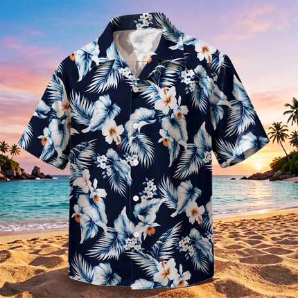 Beach Summer Navy Hibiscus Tropical Floral Hawaiian Shirt