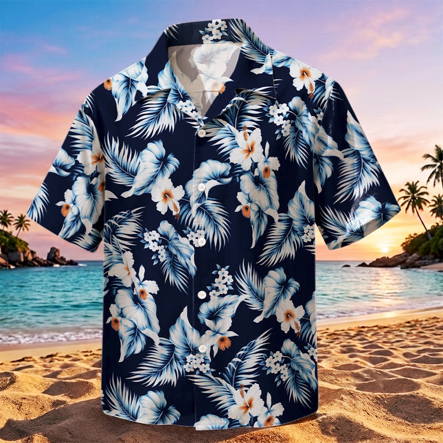 Beach Summer Navy Hibiscus Tropical Floral Hawaiian Shirt