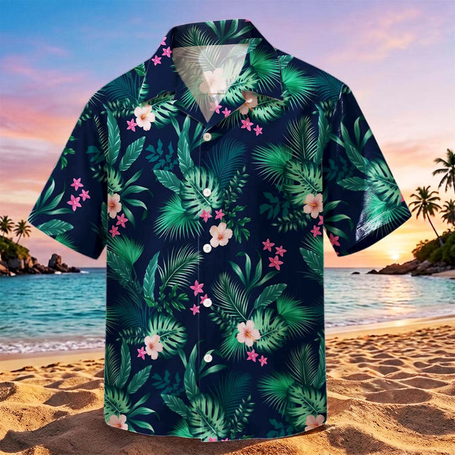 Beach Summer Tropical Green Floral Hawaiian Shirt