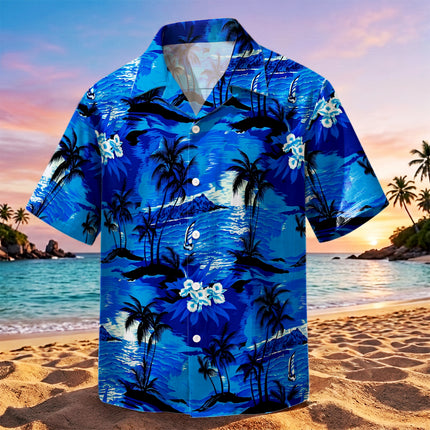 Blue Tropical Island Beach Floral Summer Hawaiian Shirt