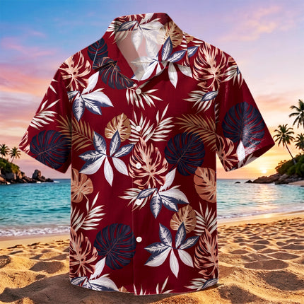 Beach Summer Tropical Red Leaf Print Hawaiian Shirt