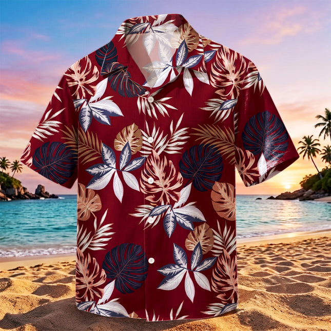 Beach Summer Tropical Red Leaf Print Hawaiian Shirt