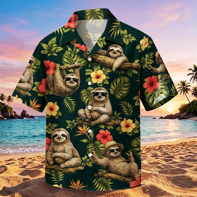 Tropical Sloth Floral Summer Vacation Hawaiian Shirt