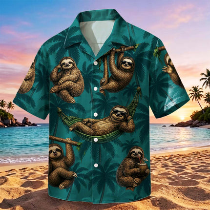 Tropical Sloth Palm Tree Vacation Summer Hawaiian Shirt