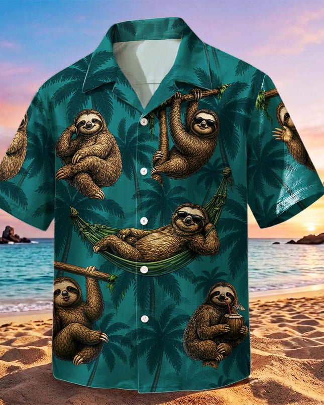 Tropical Sloth Palm Tree Vacation Summer Hawaiian Shirt