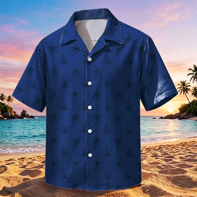 Navy Blue Palm Tree Tropical Beach Summer Hawaiian Shirt