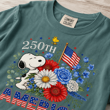 1_052032f9-d808-4dc6-ab0c-d11e0711d520 - AuraNations - Comfort Colors 250th America Patriotic Floral Bouquet Dog T-Shirt - Seafoam / S - 250TH ANNIVERSARY, ALL, COMFORT COLORS, NO CUSTOM, PRODUCTS, SNPY, TSHIRT