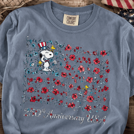 Comfort Colors 250th Anniversary USA Floral Vine Flag Uncle Sam Dog T-Shirt