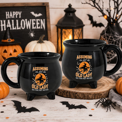 Funny Old Lady Witch Cauldron Ceramic Mug Halloween Gift