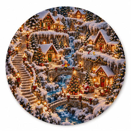 Christmas Round Rug Twinkling Cottage Waterfall Doormat
