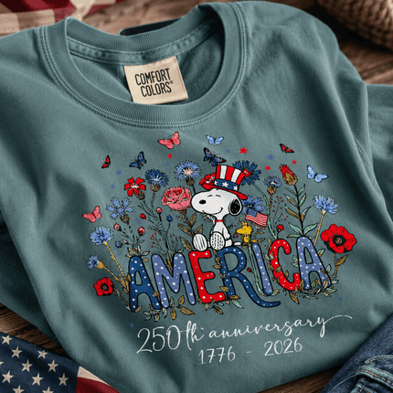 Comfort Colors America 250th Anniversary Floral Uncle Sam Hat Dog T-Shirt
