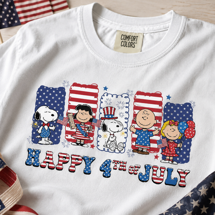 Comfort Colors Happy 4th Of July Red White Blue Stripes Panels T-Shirt