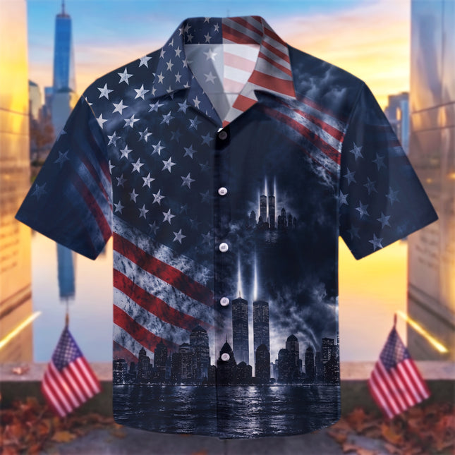 25th Patriot Day American Flag 9/11 Skyline Memorial Tribute Hawaiian Shirt