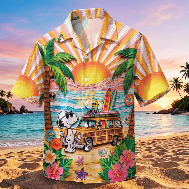 Tropical Beach Sunset Surf Van Hawaiian Shirt