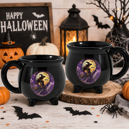 Personalized Witch Cauldron Mug Purple Stained Glass Halloween