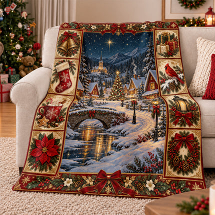 Christmas Village Fleece Blanket Winter Holiday Decor