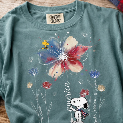 Comfort Colors America Faith Freedom Pride Watercolor Flower Patriotic Dog T-Shirt