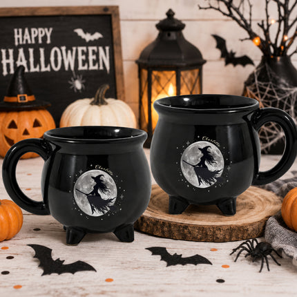 Personalized Witch Moon Cauldron Mug Flying Witch Halloween Coffee Cup