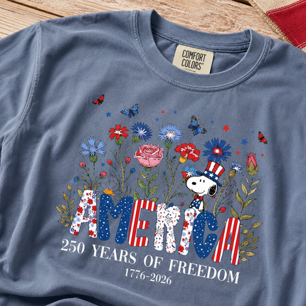Comfort Colors America 250 Years Of Freedom Wildflowers Patriotic Dog T-Shirt
