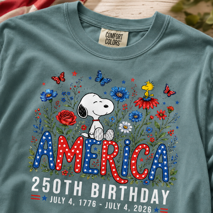 Comfort Colors America 250th Birthday Floral Sitting Dog T-Shirt
