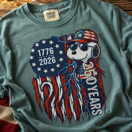 Comfort Colors 1776-2026 250 Years Cool Dog Lightning Flag T-Shirt