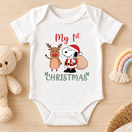 My First Christmas Reindeer Holiday Gift Sack Baby Bodysuit