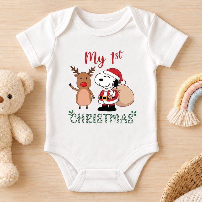 My First Christmas Reindeer Holiday Gift Sack Baby Bodysuit