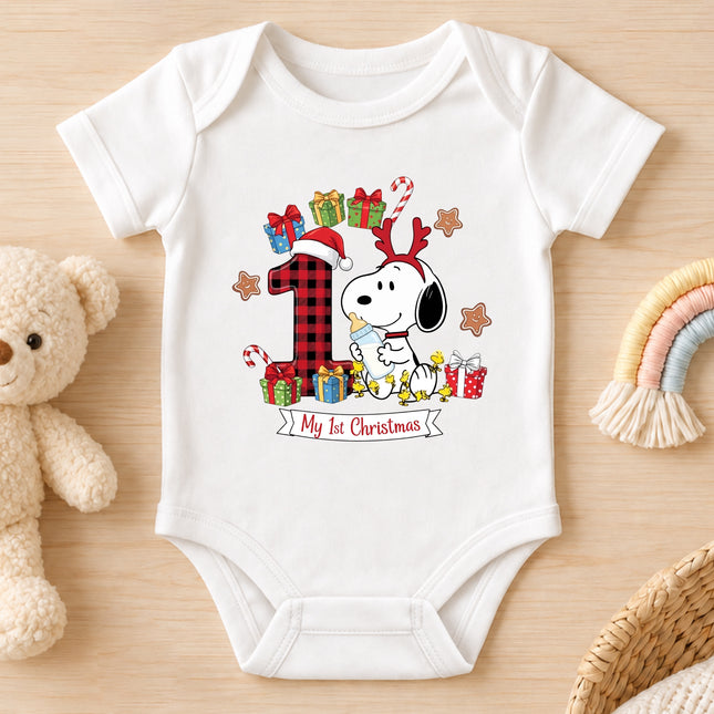 My 1st Christmas Buffalo Plaid Number One Baby Bodysuit