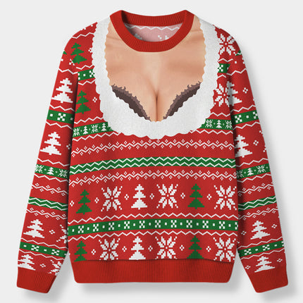 Funny Christmas Ugly Sweatshirt Faux Cleavage Holiday Print