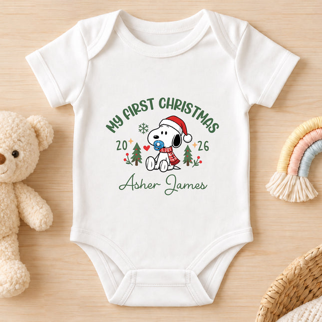 Personalized My First Christmas 2026 Custom Name Baby Bodysuit