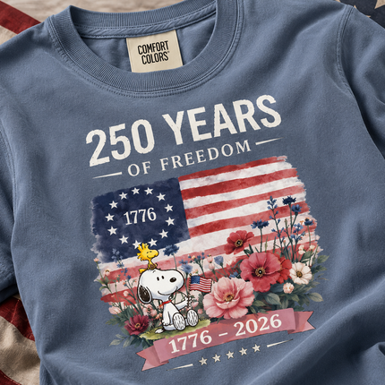Comfort Colors 250 Years Of Freedom 1776-2026 Patriotic Floral Dog T-Shirt
