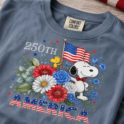 1_50447094-09ed-48a3-8076-9d04bb233152 - AuraNations - Comfort Colors 250th America Patriotic Floral Bowtie Dog T-Shirt - Blue Jean / S - 250TH ANNIVERSARY, ALL, COMFORT COLORS, NO CUSTOM, PRODUCTS, SNPY, TSHIRT