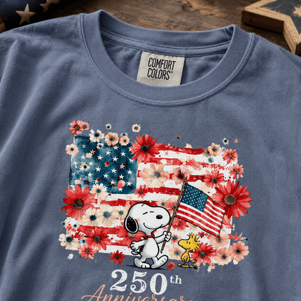 1_53cbd376-e48b-4911-9f8d-a38ef1821426 - AuraNations - Comfort Colors 250th Anniversary USA Floral Waving Flag Dog T-Shirt - Blue Jean / S - 250TH ANNIVERSARY, ALL, COMFORT COLORS, NO CUSTOM, PRODUCTS, SNPY, TSHIRT