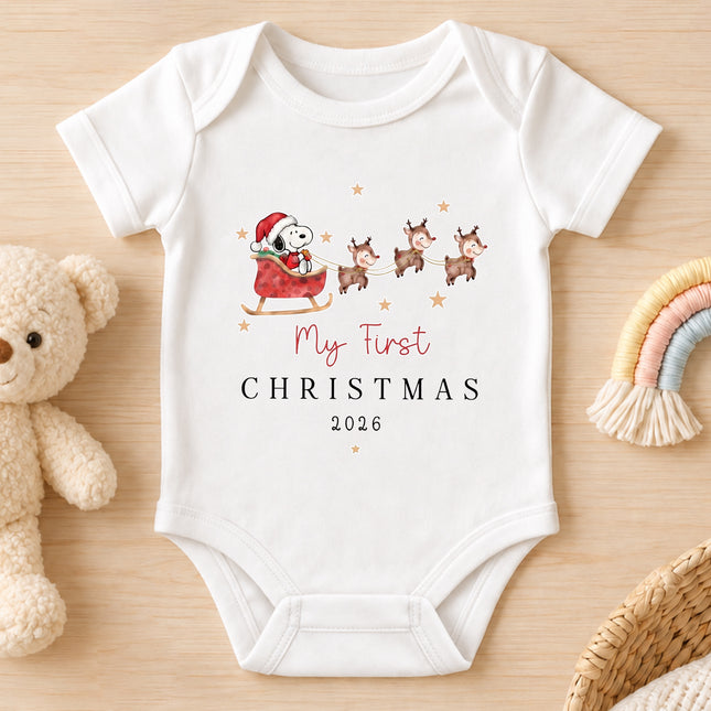 My First Christmas 2026 Reindeer Sleigh Baby Bodysuit