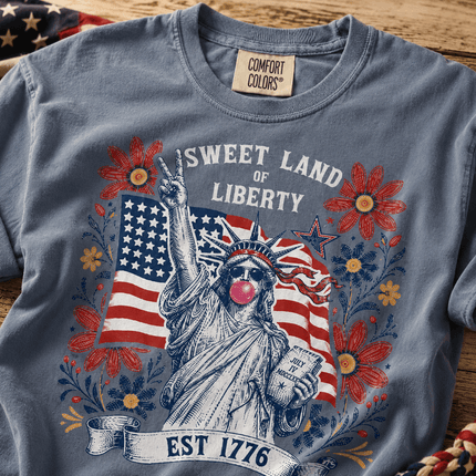 Comfort Colors Sweet Land Of Liberty EST 1776 Bubblegum Statue 250th Anniversary USA T-Shirt