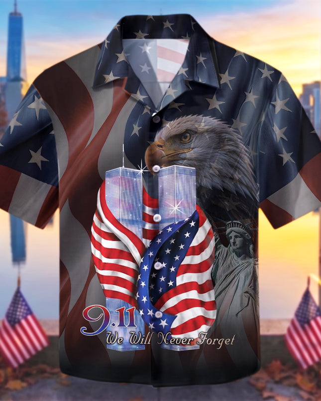 25th Patriot Day 9/11 Never Forget American Flag Tribute Hawaiian Shirt