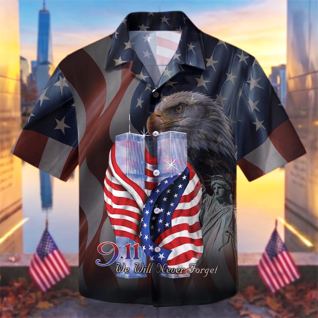 25th Patriot Day 9/11 Never Forget American Flag Tribute Hawaiian Shirt