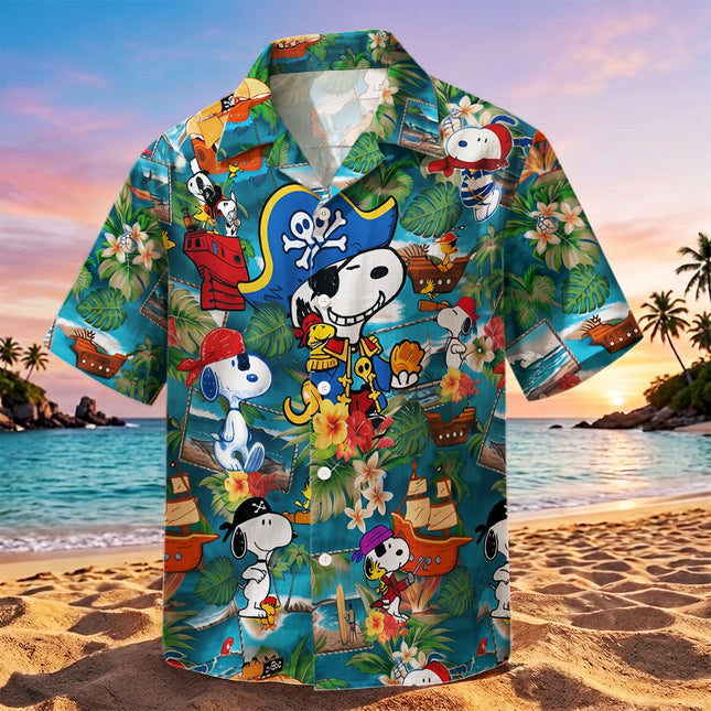 Pirate Tropical Beach Floral Summer Vacation Hawaiian Shirt