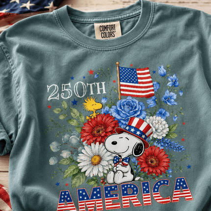 1_690628ce-ebc4-4cd5-a07d-7eb12aa0441b - AuraNations - Comfort Colors 250th America Patriotic Top Hat Floral Dog T-Shirt - Seafoam / S - 250TH ANNIVERSARY, ALL, COMFORT COLORS, NO CUSTOM, PRODUCTS, SNPY, TSHIRT