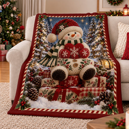 Christmas Snowman Fleece Blanket Cozy Winter Holiday Decor