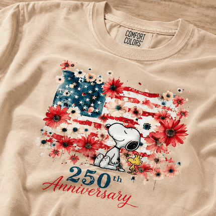 1_6d6c99bf-78d8-4765-9bf4-b024905fee55 - AuraNations - Comfort Colors 250th Anniversary USA Floral Flag Sitting Dog T-Shirt - Ivory / S - 250TH ANNIVERSARY, ALL, COMFORT COLORS, NO CUSTOM, PRODUCTS, SNPY, TSHIRT
