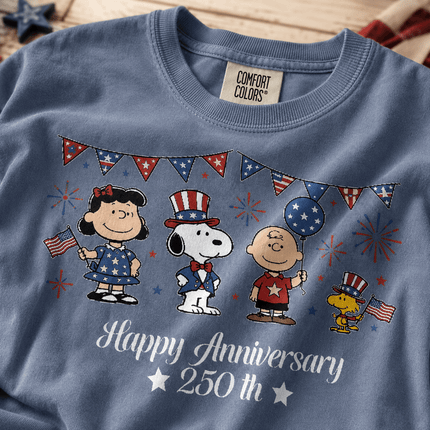 Comfort Colors Happy 250th Anniversary USA Patriotic Bunting Squad T-Shirt