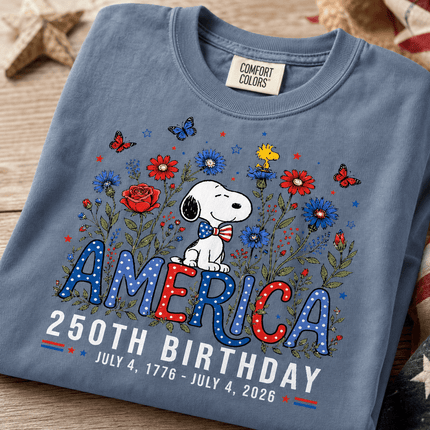 1_7241aca1-6ba4-49f0-90ff-1ec8981988b1 - AuraNations - Comfort Colors America 250th Birthday Bowtie Floral Dog T-Shirt - Blue Jean / S - 250TH ANNIVERSARY, ALL, COMFORT COLORS, NO CUSTOM, PRODUCTS, SNPY, TSHIRT