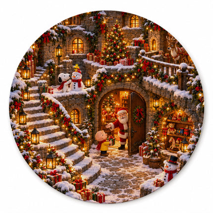 Christmas Round Rug Snowy Village Lanterns Holiday Doormat
