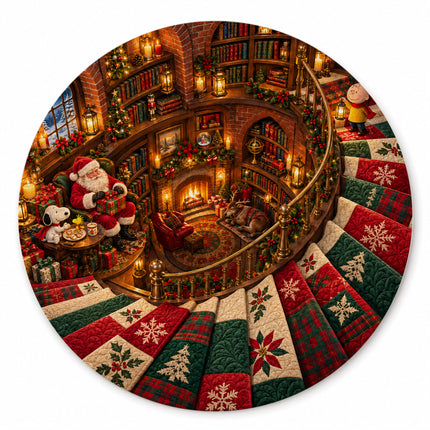 Christmas Round Rug Cozy Library Patchwork Staircase Doormat