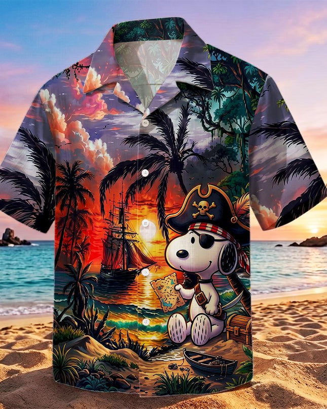 Pirate Treasure Tropical Beach Sunset Hawaiian Shirt